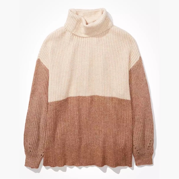 American Eagle Outfitters Sweaters - American Eagle Oversized Dreamspun Colorblock Mock Neck Sweater Beige Large